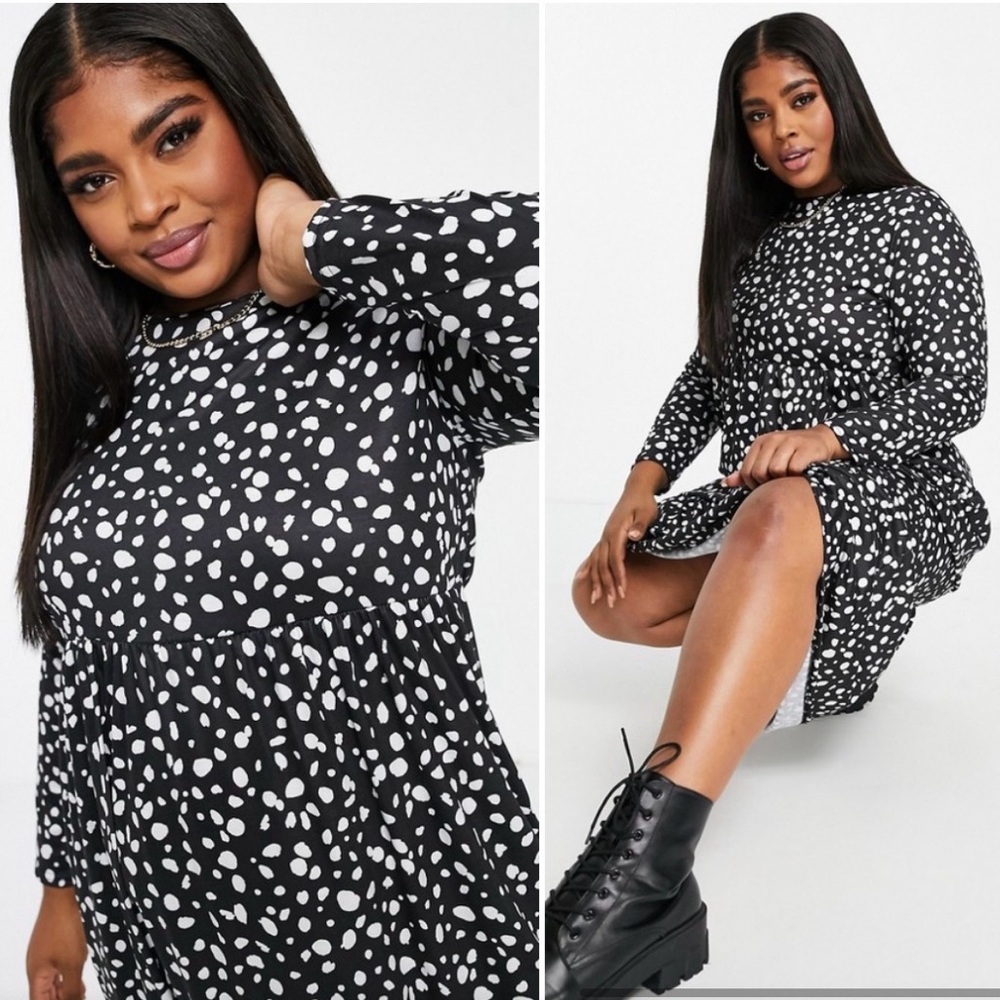 ASOS Street Collective Curve Jersey Long Sleeve Smock Pephem Midi Dress